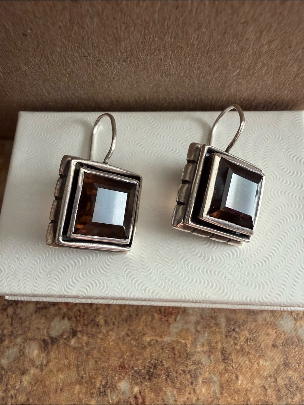Silpada Sterling Silver Smoky Quartz Square Drop Earrings